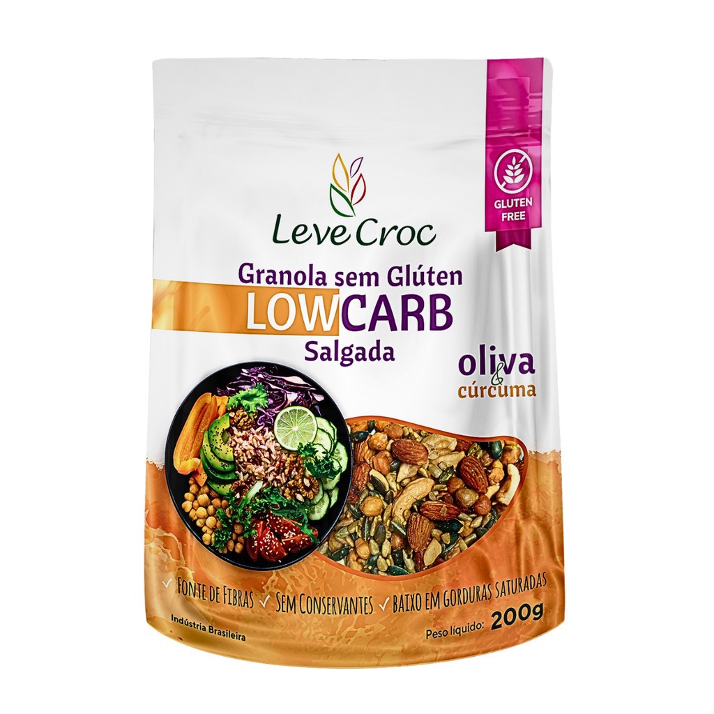Granola Low Carb Salgada Oliva E Cúrcuma Sem Glúten 200g - Leve Croc