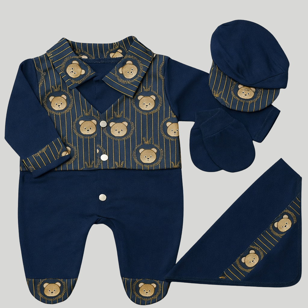 Saída de Maternidade Antialérgico Menino Completa Manta Macacão Colete Toca Luva Masculina Luxo