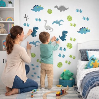 Kit Adesivo de Parede Dinossauros - Decoração Lúdica Quarto Menino - Papel de Parede Infantil em Oferta na Shopee