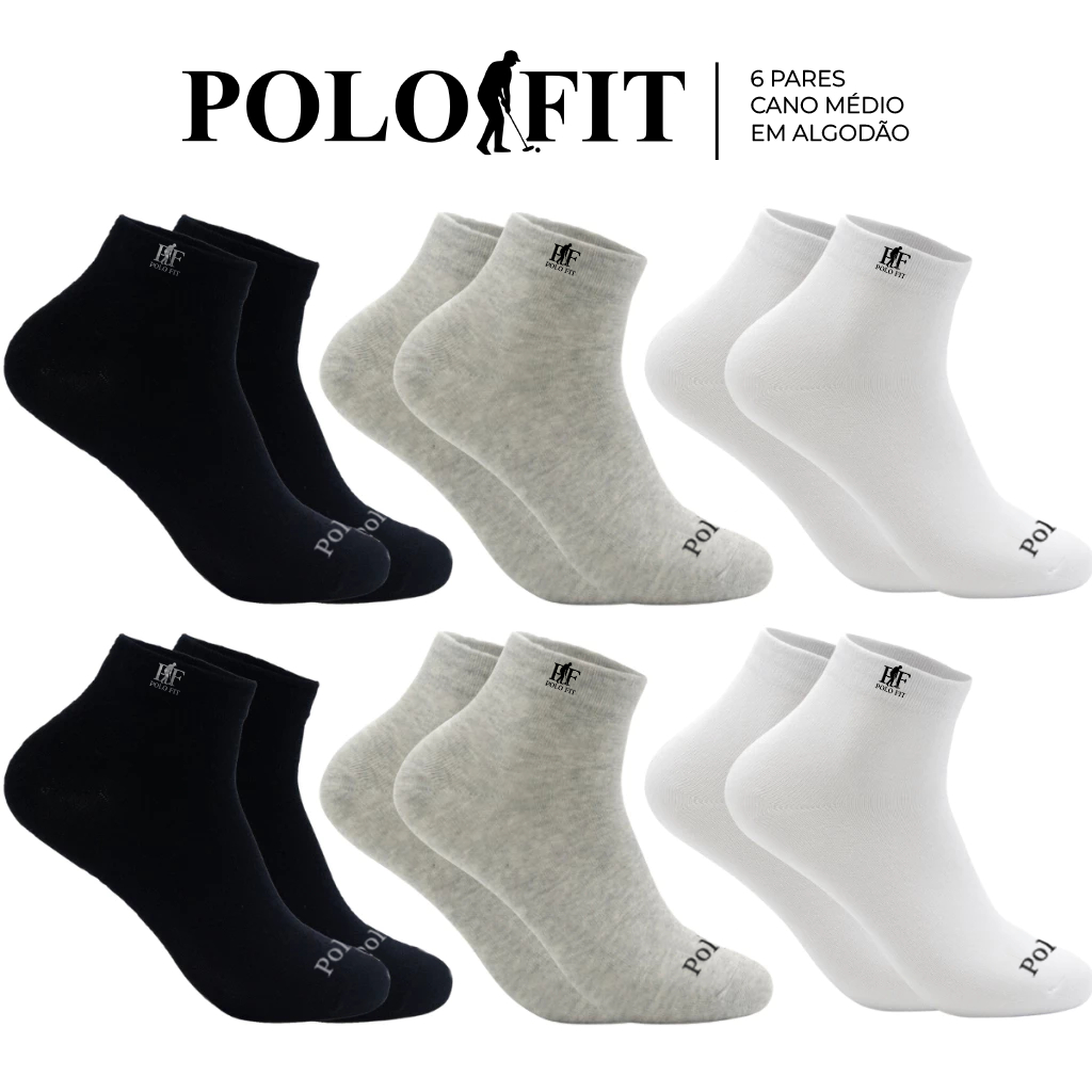 Kit 6 Pares Meias Polo Fit Cano Médio Esportivo Algodão Original em Oferta na Shopee