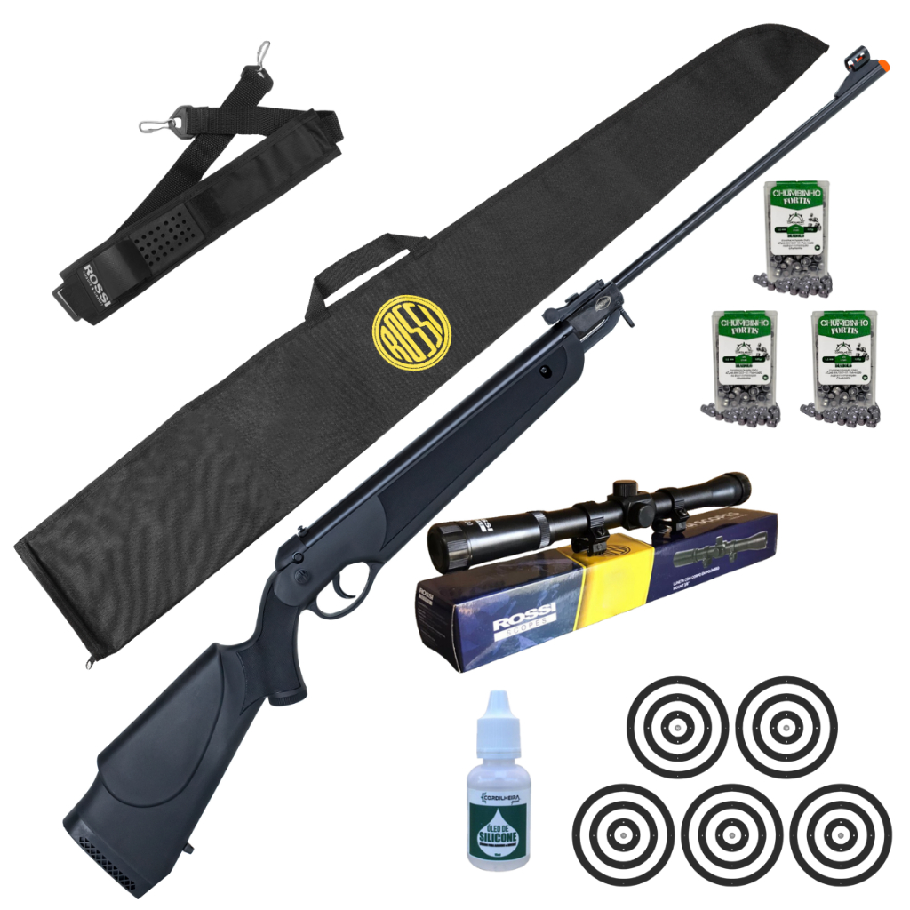 Carabina Rossi Dione 4g Gásram 5,5mm + 300 Chumbinhos + 05 Alvos + 1 Luneta +  1 Capa + 1 Bandoleira + 1 Silicone em Oferta na Shopee