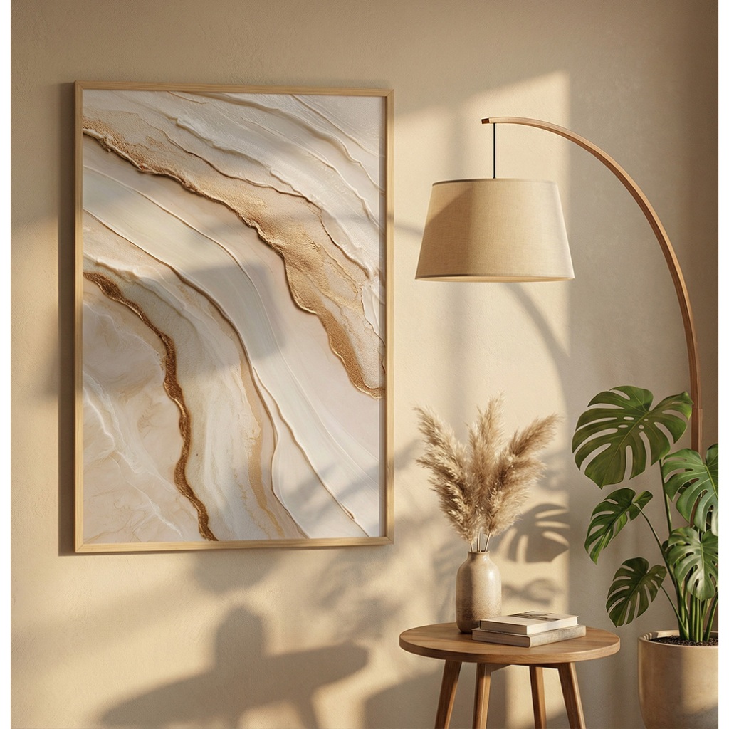 Quadro Decorativo Com MOLDURA FILETE Sala De Jantar Quarto Escritório Abstrato Mar Branco E Dourado em Oferta na Shopee