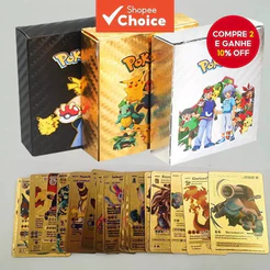 Kit Cartas Pokémon Gold Metal Charizard Pikachu Cards Edição Ouro Rara Coleção Vmax Energy