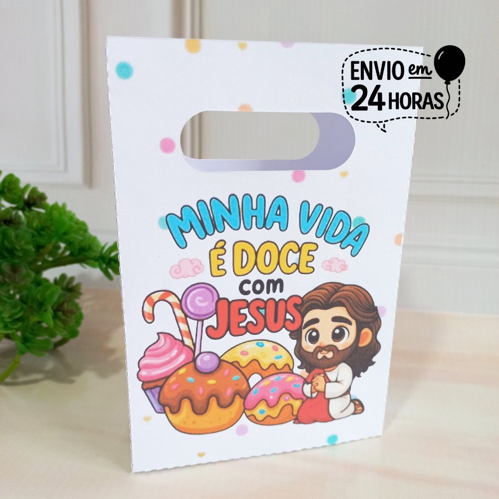 10 Sacolinha Pequena A VIDA É DOCE COM JESUS - Pegue Monte Lembrancinhas Jesus