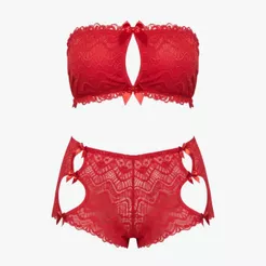 Conjunto Feminino Sutiã Cropped Top FaixaSem Aro Sem Bojo Calcinha Cintura Média Shortinho em Renda