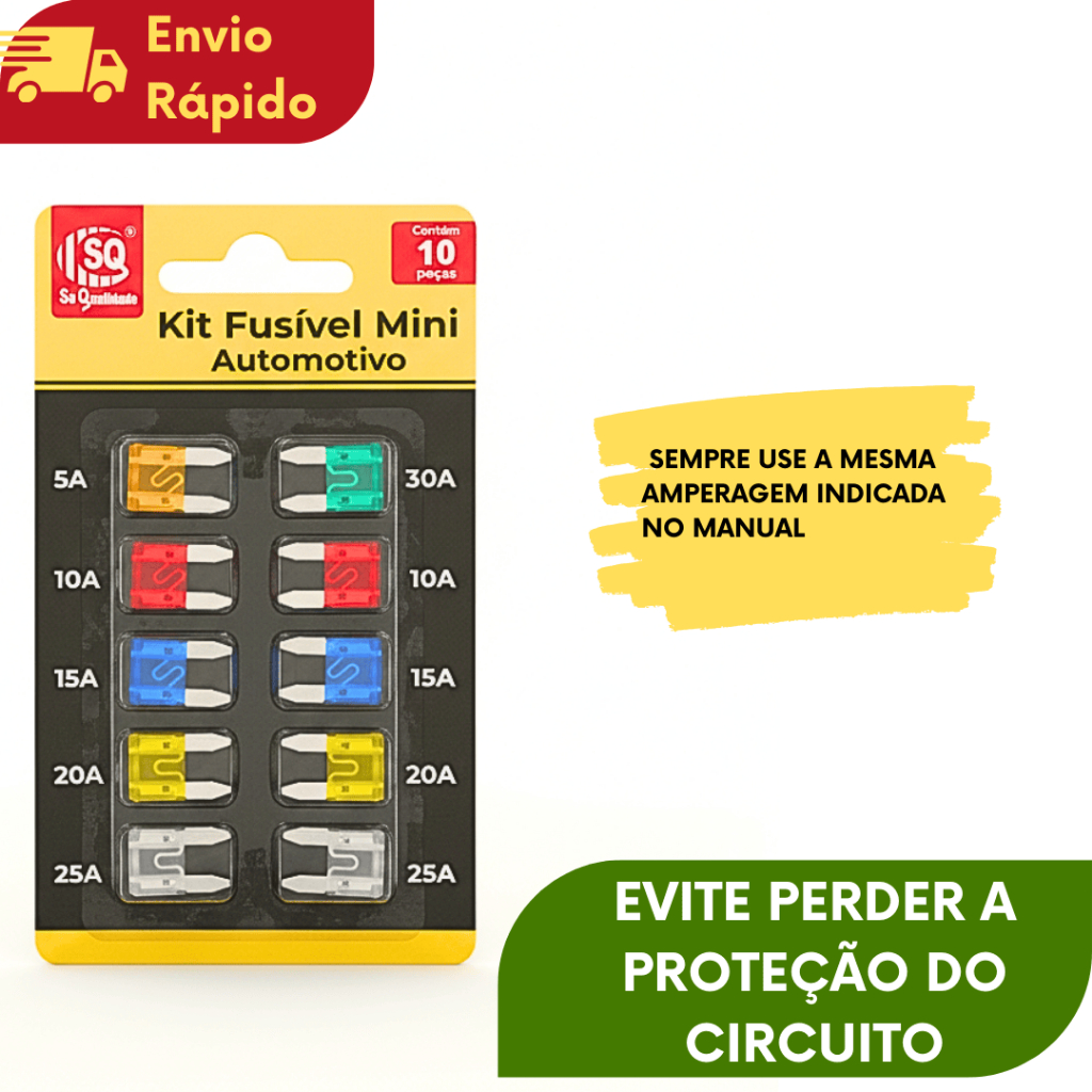 KIT (10/20/30/40/50/60) Fusível Automotivo Proteção Veicular KIT Fusível Mini Para Carros