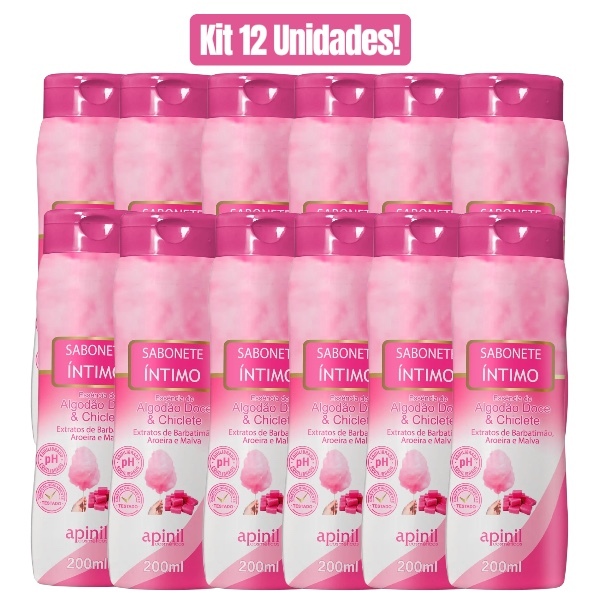 KIT 12 UNIDADES SABONETE ÍNTIMO ALGODÃO DOCE & CHICLETE 200mL APINIL