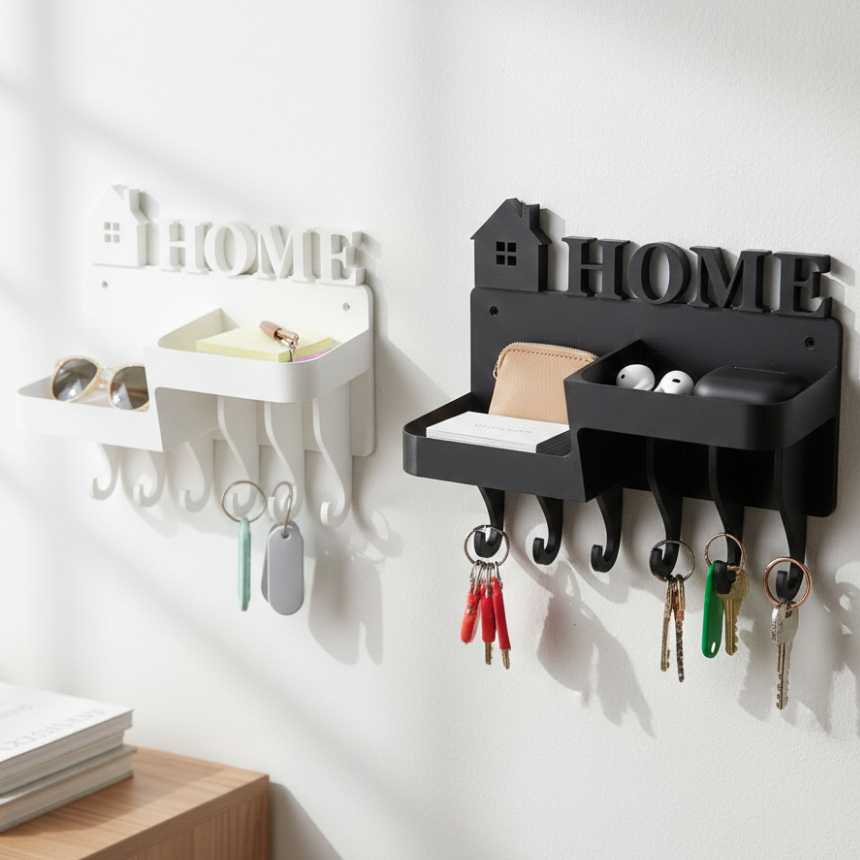 Porta Chaves de Parede com Prateleiras Organizador HOME | Suporte para Chaves e Objetos Pequenos - Design Moderno