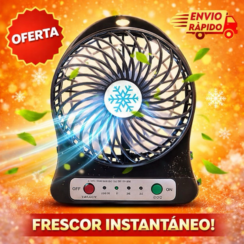 Ventilador de Mesa a Bateria, Recarregável via USB, Compacto e Potente, 3 Níveis de Velocidade, Ideal para Trabalho