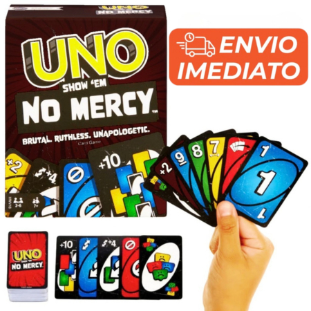UNO No Mercy Jogo de Cartas, Diversão Para a Família com Novas Regras e 168 Cartas Exclusivas