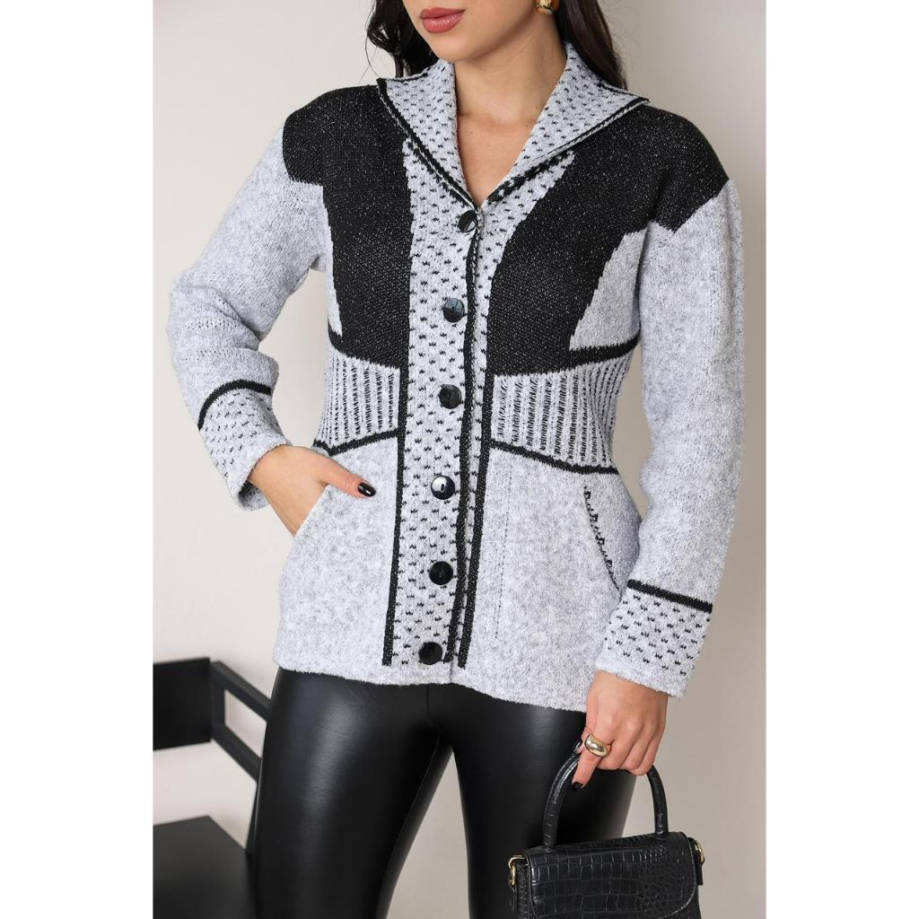 Casaco de Mousse premium Tricot Feminino | Casaco Paris  Botões Tricô  Mousse Elegance