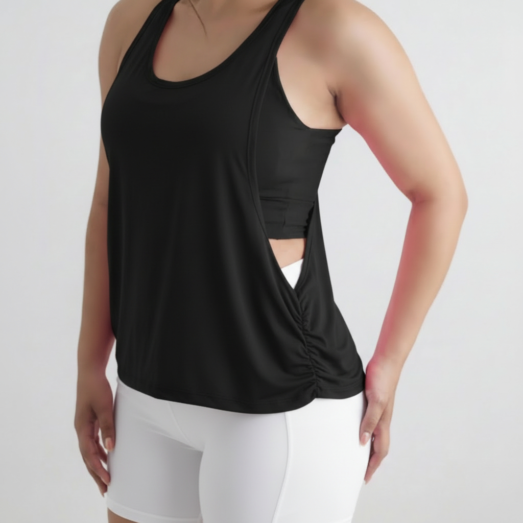 Camiseta Regata Feminina Cavada Em Poliamida Tapa Bumbum  Blusa Dry Fit Com Proteção Solar Uv