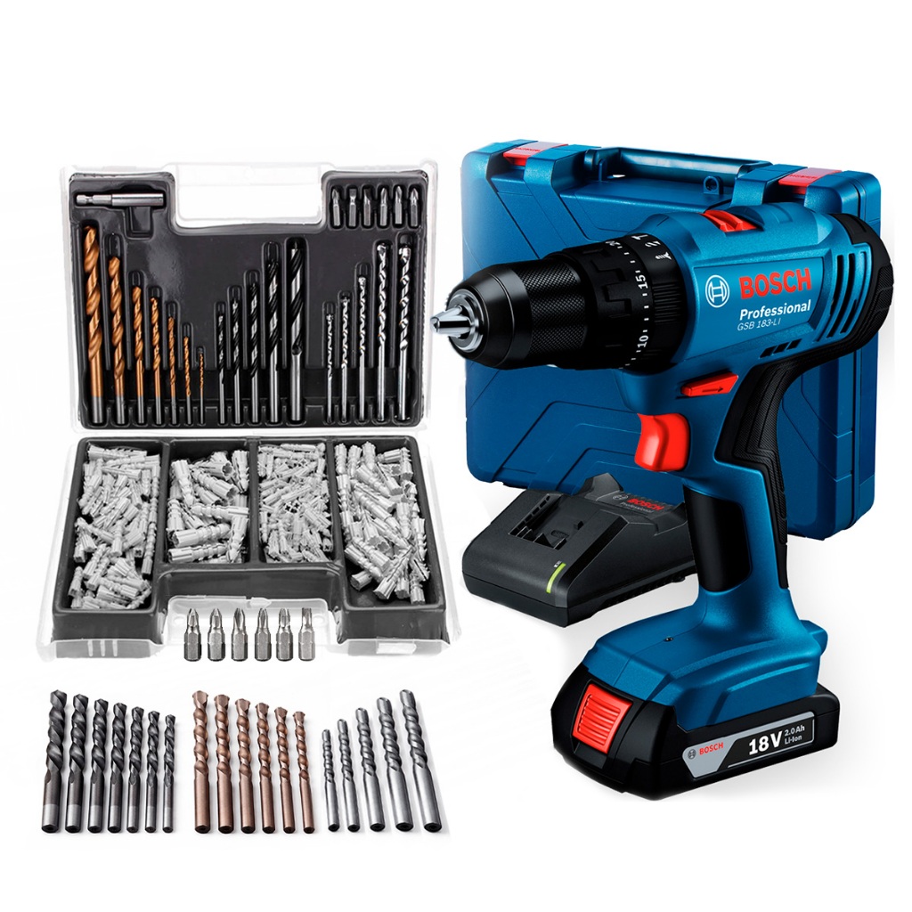 Parafusadeira Furadeira De Impacto Bosch A Bateria 18v Maleta Com Kit Brocas Buchas E Bits 300 Peças em Oferta na Shopee