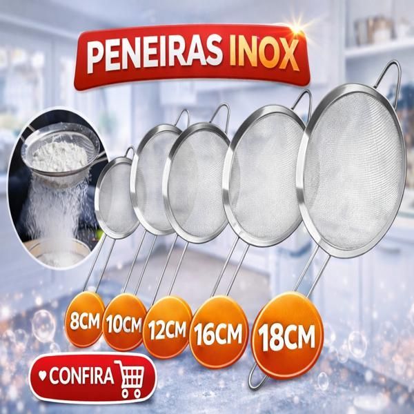 Peneira Coador Manual Em Aço Inox Para Cozinha 12cm 14cm 20cm