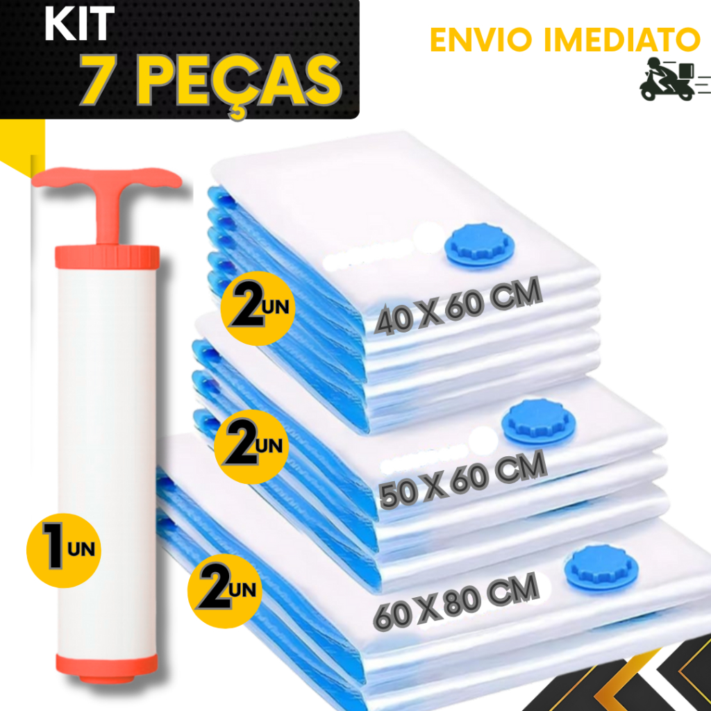 Kit 6 Saco a Vácuo Bomba Organizador Viagem Mala Casa Armario Guarda Roupa Cobertas Edredon