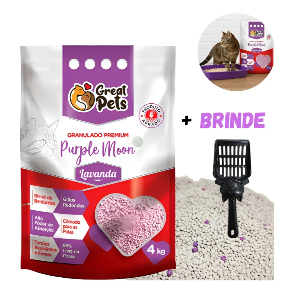 Areia Higiênica Gato Bentonita Lavanda 4kg Premium + Brinde em Oferta na Shopee