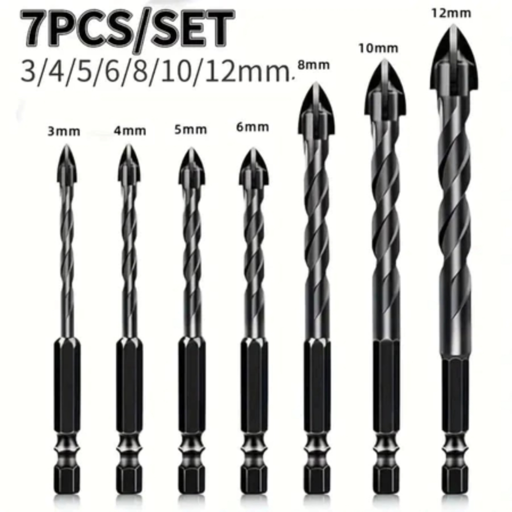 Kit 7 Brocas de carboneto Triangular Titânio Profissionais 3-12mm Para Fura Tudo