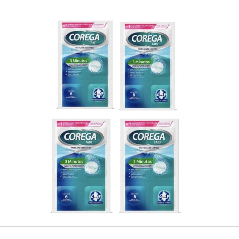 Corega Tabs Pastilhas de Limpeza 3 Minutos - 4 Cartelas / Melhor Preço!