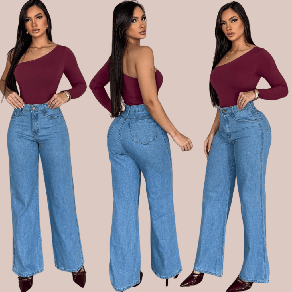Calça Wid Leg CLARA DELAVÊ Jeans Feminino Sem lycra em Oferta na Shopee