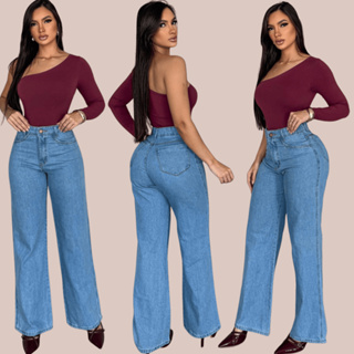 Calça Wid Leg CLARA DELAVÊ Jeans Feminino Sem lycra em Oferta na Shopee