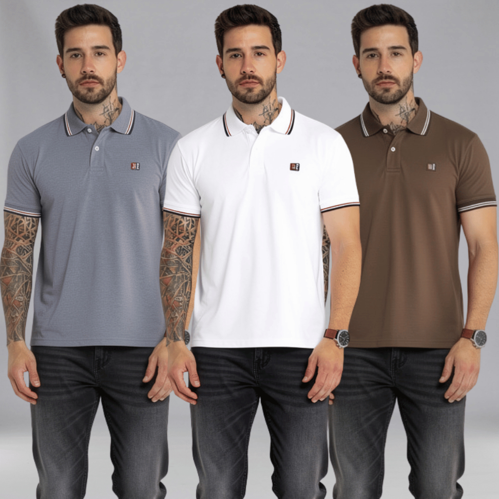 KIT 3 Camisetas Polo Masculina Básica Elegante 100% Algodão Slim Fit Casual Premium