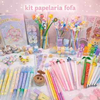 Kit Papelaria 15 Itens Criativa Canetas Canetinhas Caderninhos Escolar Fofa Com Diversos Para Brindes Presentes Kawaii em Oferta na Shopee