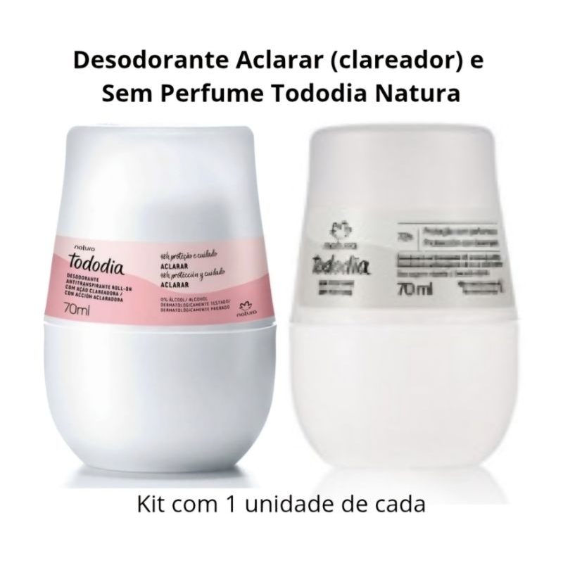 Kit 2 Unidades Desodorante Rollon Antitranspirante Rollon Aclarar (clareador) e Sem Perfume Tododia Natura em Oferta na Shopee