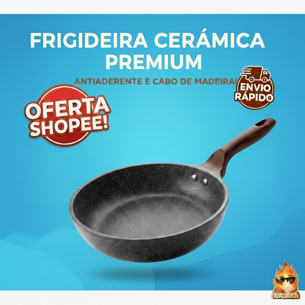 Imagem Frigideira Cerâmica Antiaderente 26cm ou 28cm - Premium Cabo Madeira Não Gruda