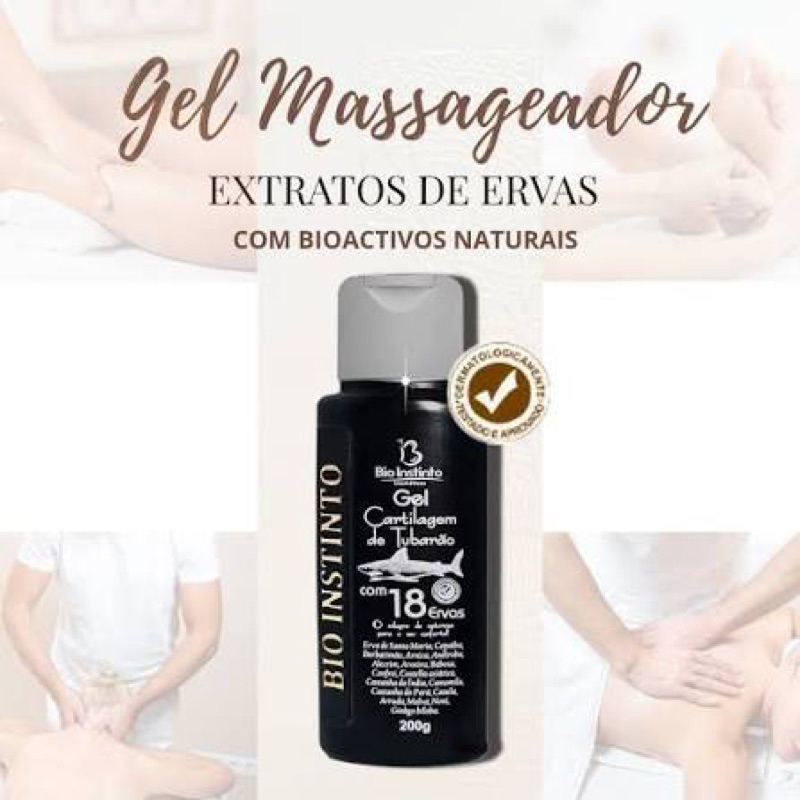 Gel Desodorante Massageador Cartilagem de Tubarao com 18 Ervas 200g Bio Instinto