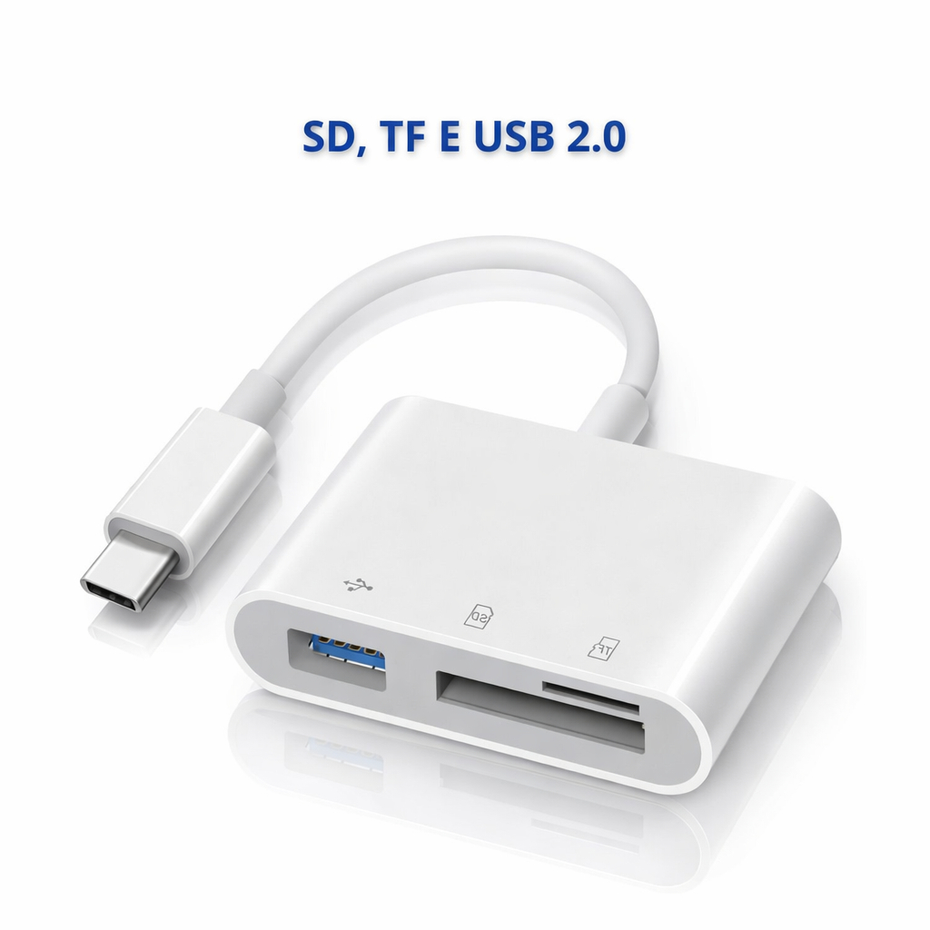 3 EM 1 Cabo Adaptador USB Tipo C Leitor de Cartão de Memória Micro SD, TF E USB 2.0 Conector OTG