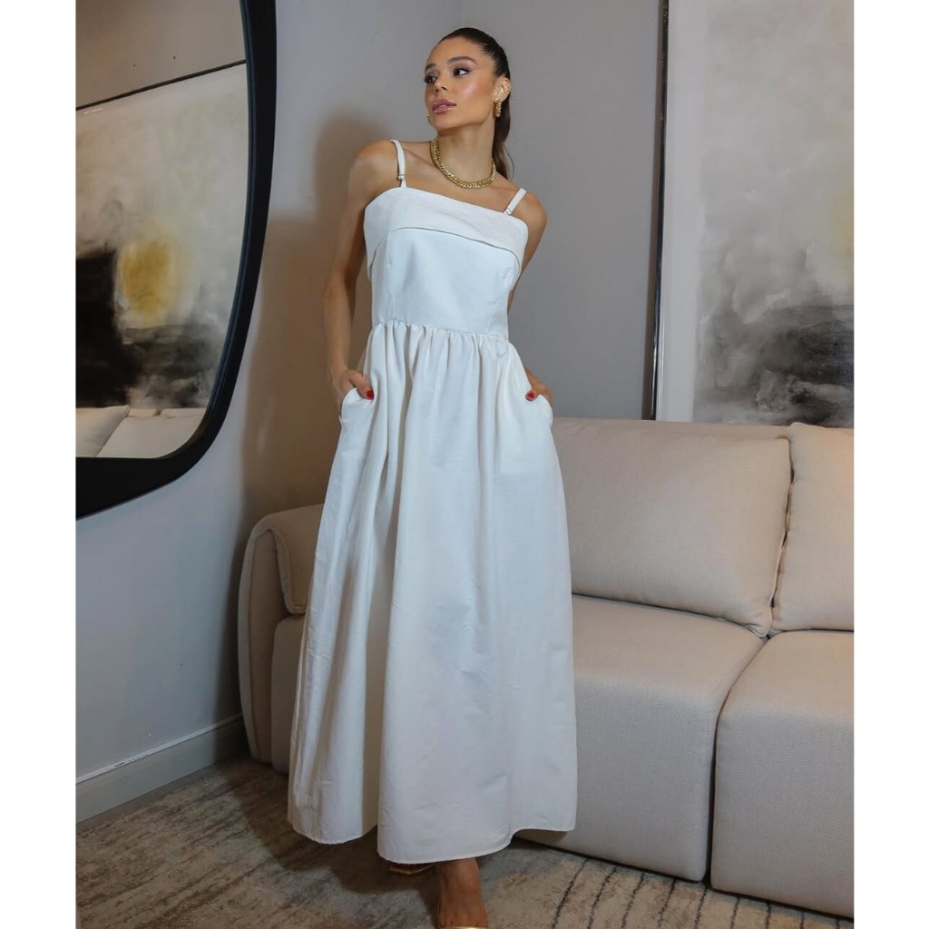 Vestido Midi luxo feminina Com Bolso Pronta Entrega em Oferta na Shopee