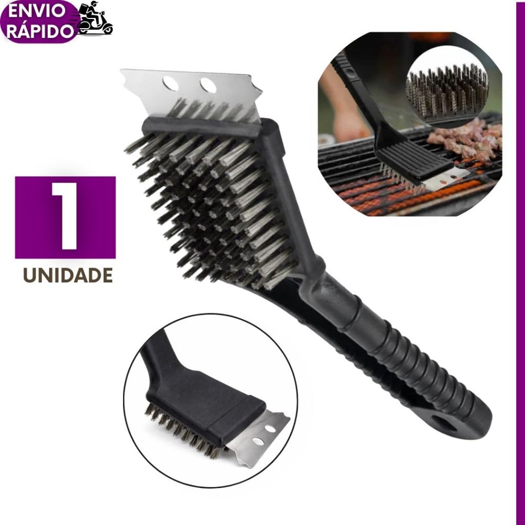 Imagem Escova Para Grelha Cerdas de Aço Premium Limpa Grelha de Churrasqueira Com Raspador Grelhadores a gás ou carvão