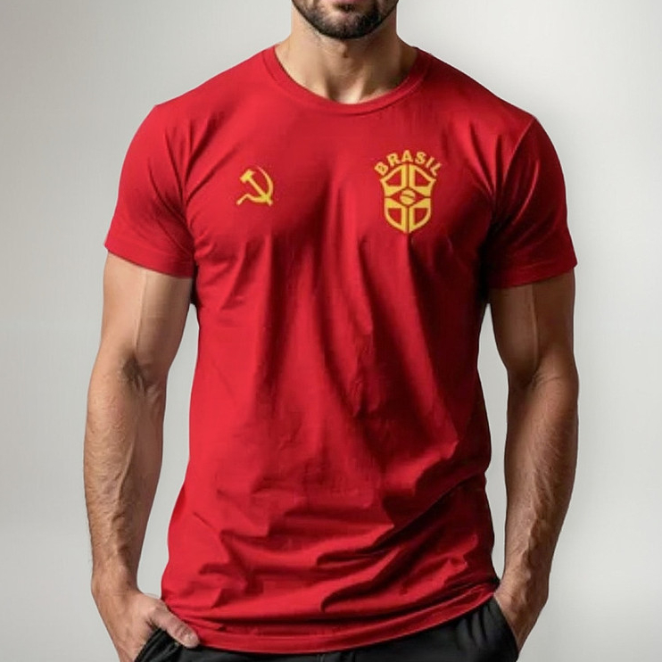 Camiseta Vermelha Futebol Brasil Comunista Comunismo Algodao