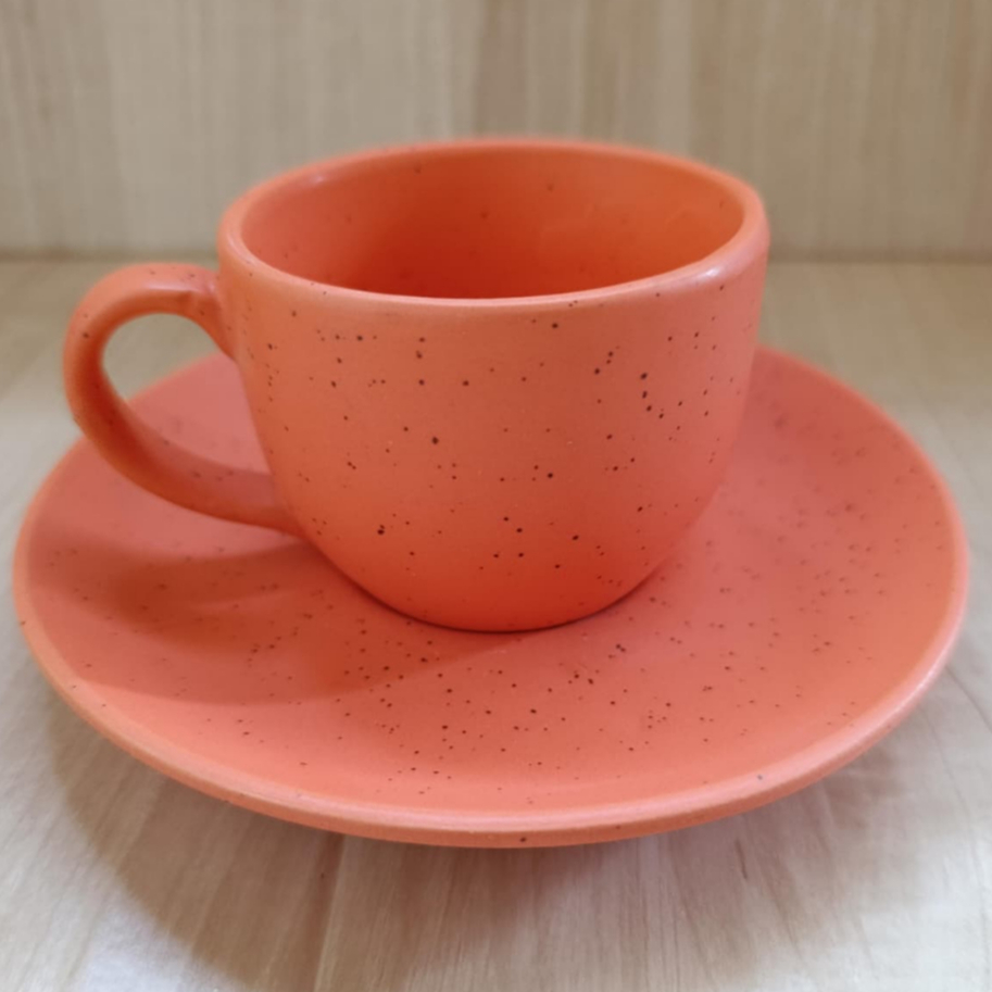 Kit xicara ceramica laranja pires 6un servir café chá chocolate mesa posta bonita hotel cafeteria