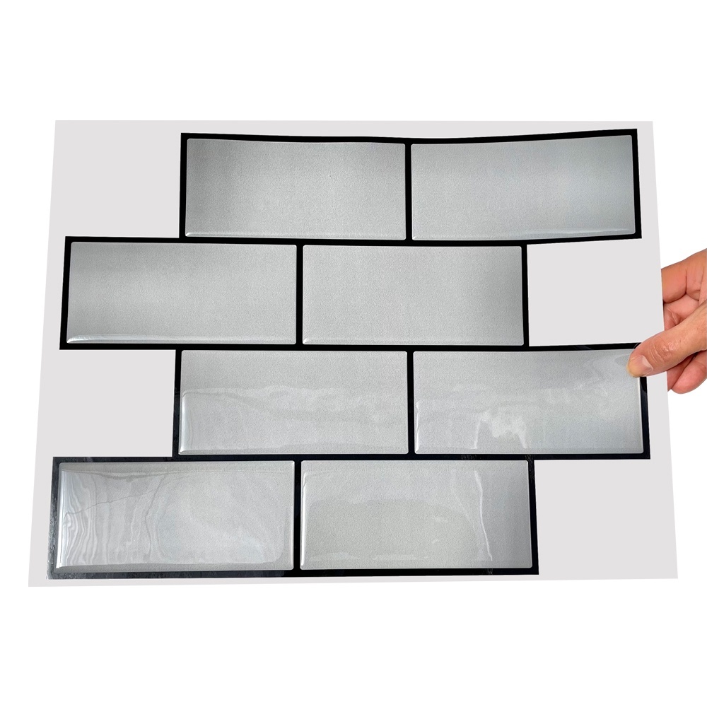 Pastilha Adesiva Metro Cinza Subway Lavável 29 X 24 cm Cinza Com Rejunte Preto
