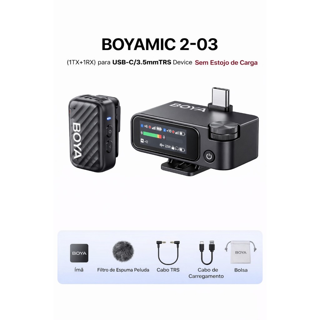 Microfone De Lapela Boya Boyamic 2-03 Usb C/3.5mm Preto