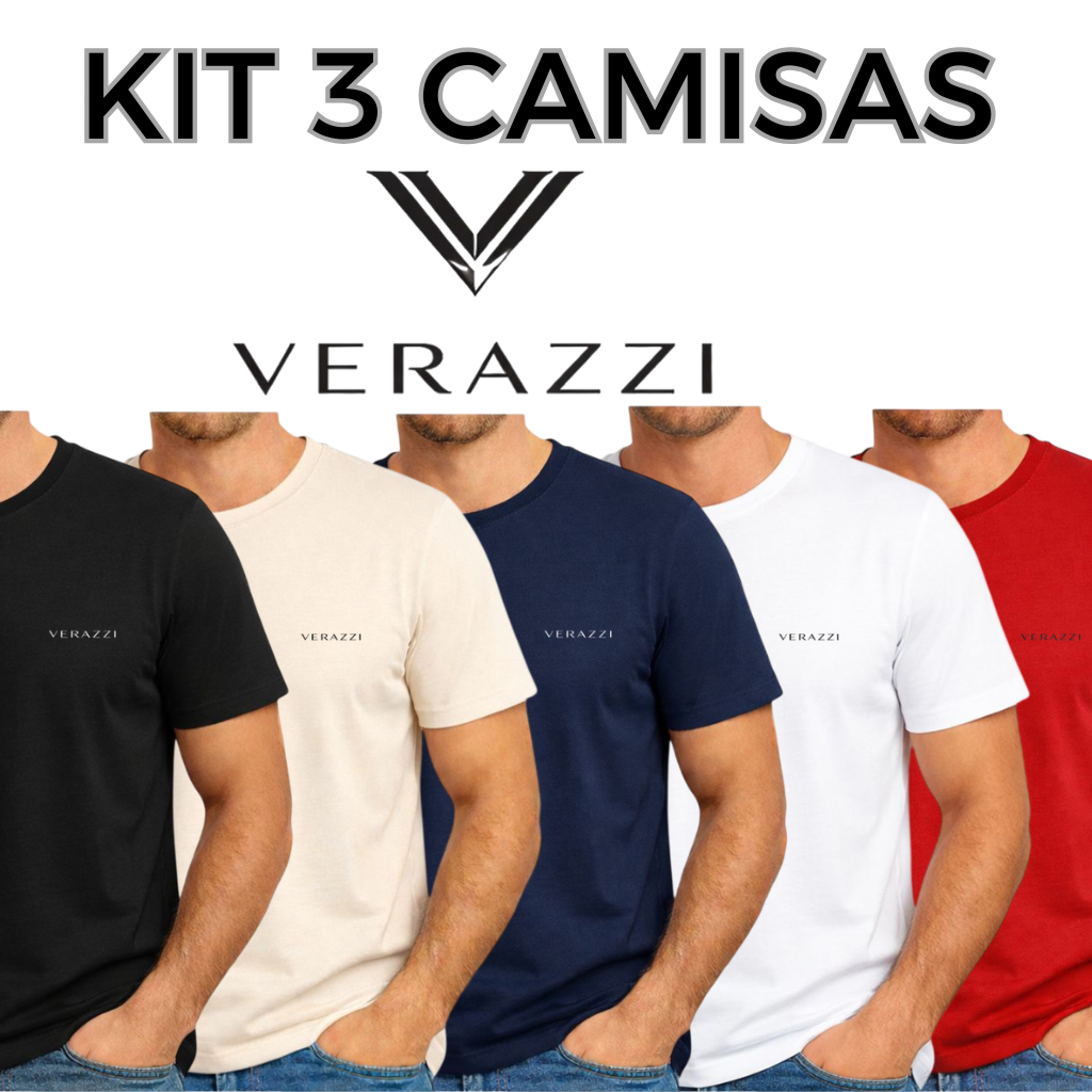 Kit 3 Camisetas Verazzi Premium Masculina 100% Algodão Moderna Casual Lisa Verazzi em Oferta na Shopee