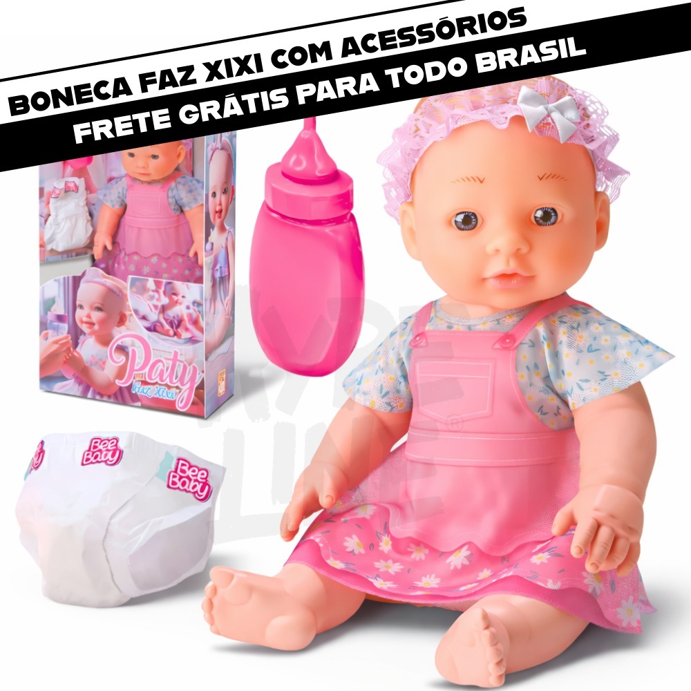 Boneca Faz Xixi De Verdade Com Mamadeira e Fralda Brinquedo Infantil para Menina Roupinha e Laço