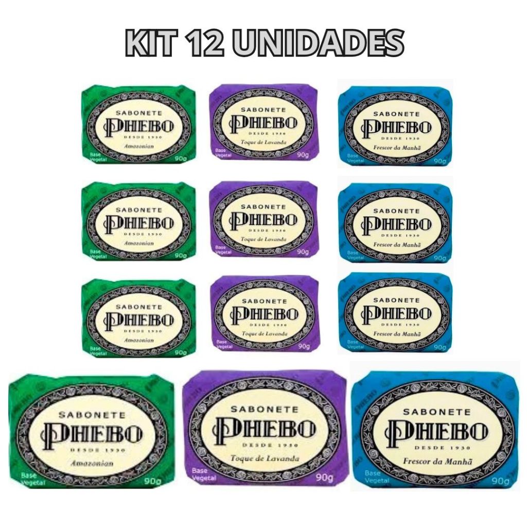 Kit Sabonete Em Barra Vegetal Phebo 12Und 90G Lavanda, Amazônia em Oferta na Shopee