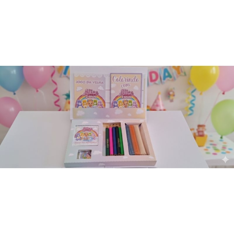10 Lembrancinhas Aniversário Ursinhos Carinhosos Kit diversão caixinha maletinha festa personalizados livrinho colorir