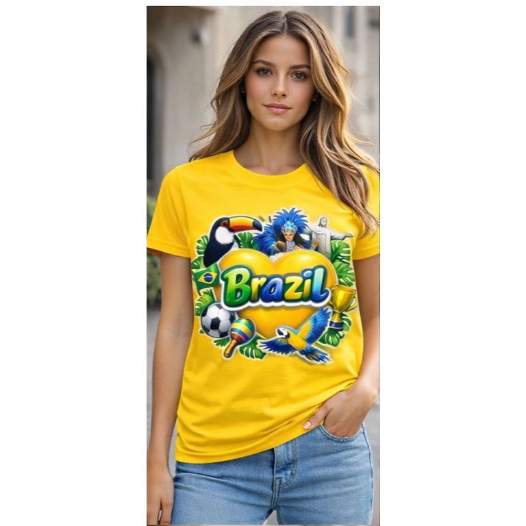 Camiseta Blusa Feminino t- shirt Seleção Brasil Algodão Premium Copa Do Mundo Rio