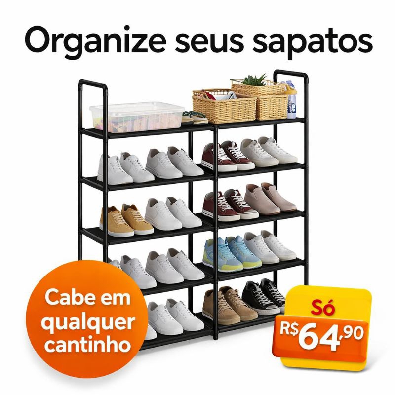 Sapateira Organizadora 5 Prateleiras Preta Estante Multiuso Closet Quarto Lavanderia Compacta Fácil Montagem