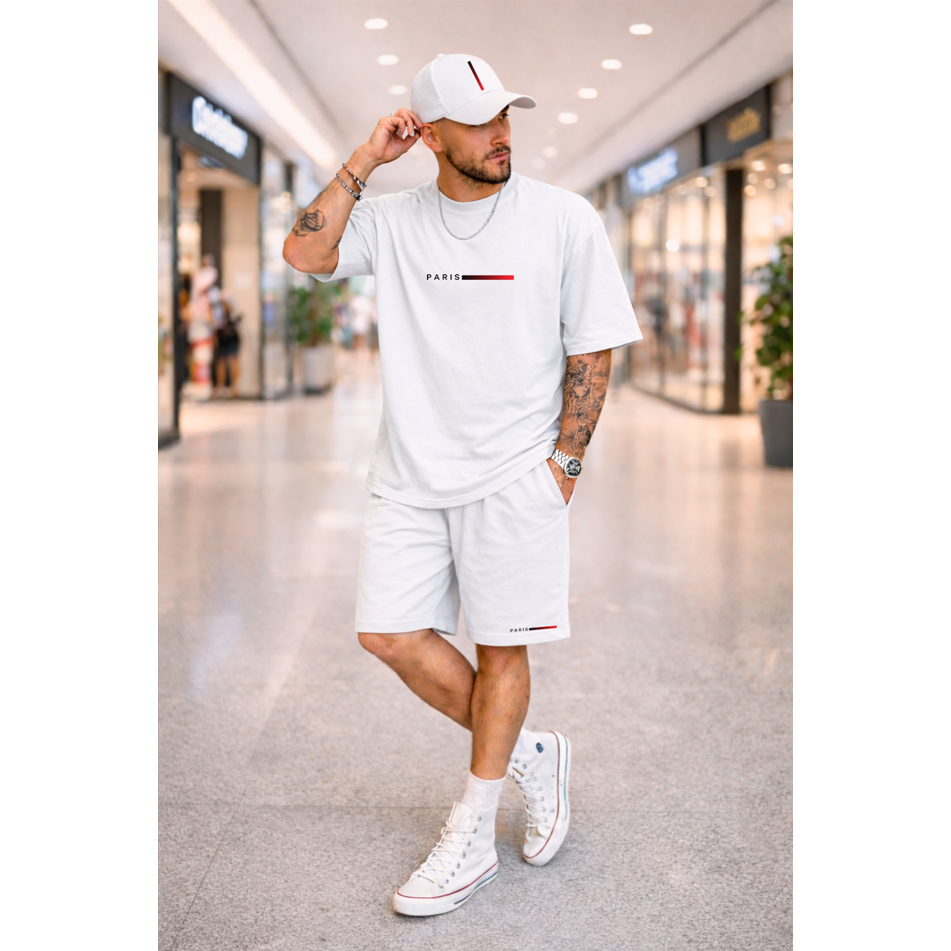 Kit Camiseta Short Boné Paris Streetwear Masculino Casual Streetwear 100% Algodão Tactel xxl hyper
