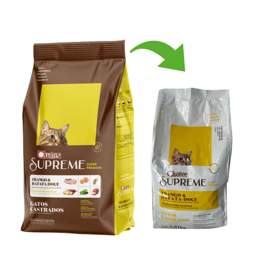 Ração Quatree Supreme Gatos Castrados Frango Batata Doce - Pacotes até 3Kg em Oferta na Shopee