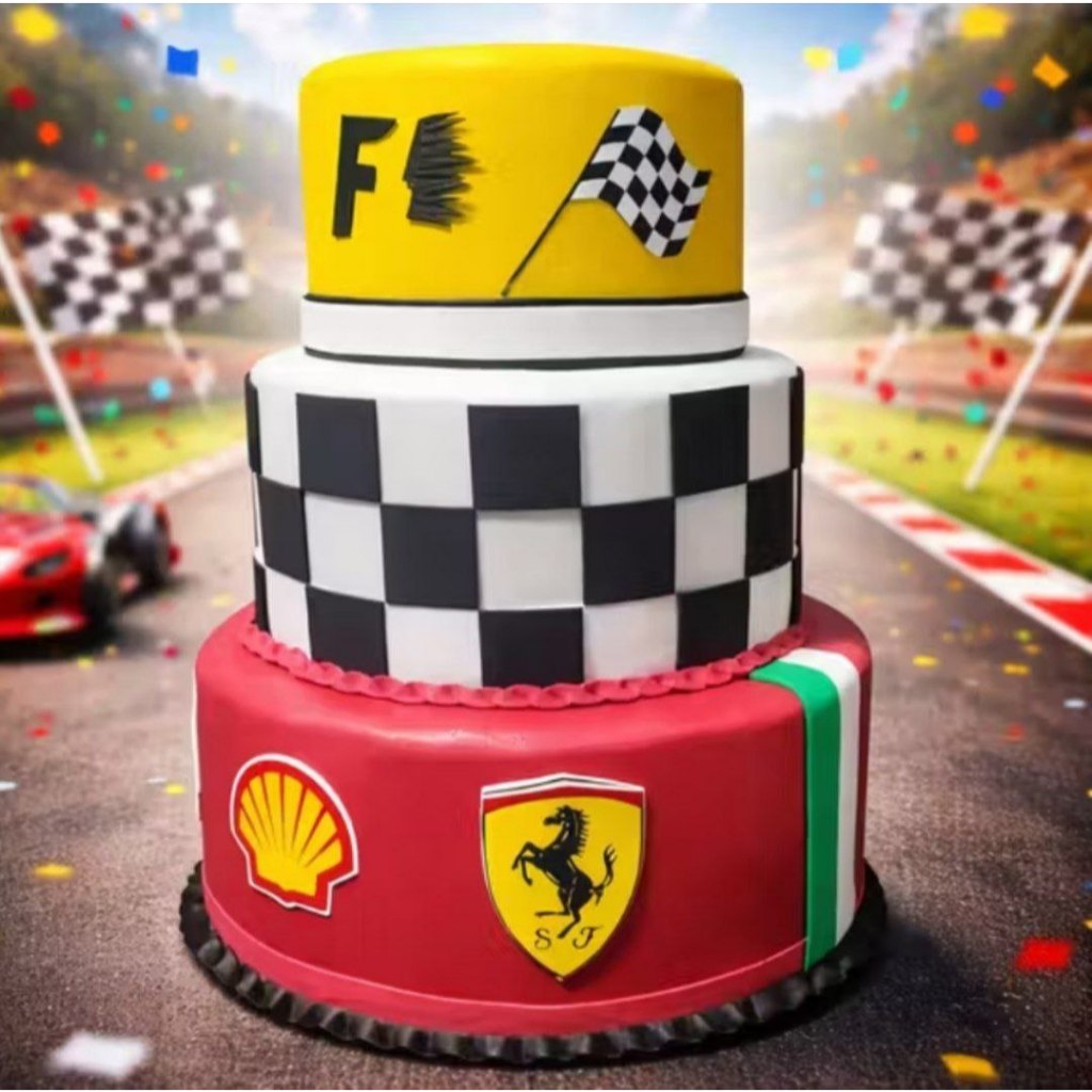 Bolo Cenográfico Ferrari em EVA – Decoração Mesa Provençal Aniversário – Festa Infantil Menino Carro Esportivo