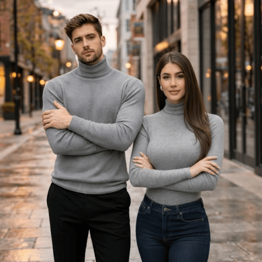 Cacharrel Unissex de Frio Gola Alta em Ribana Manga Longa Modelagem Justa Casual Outono Inverno