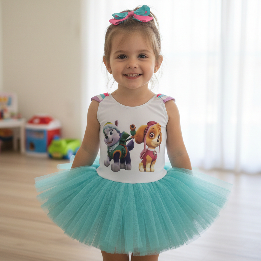 Conjunto Menina Skye Patrulha Canina Paw Patrol Roupa Festa Aniversário Tutu Skye e Everest