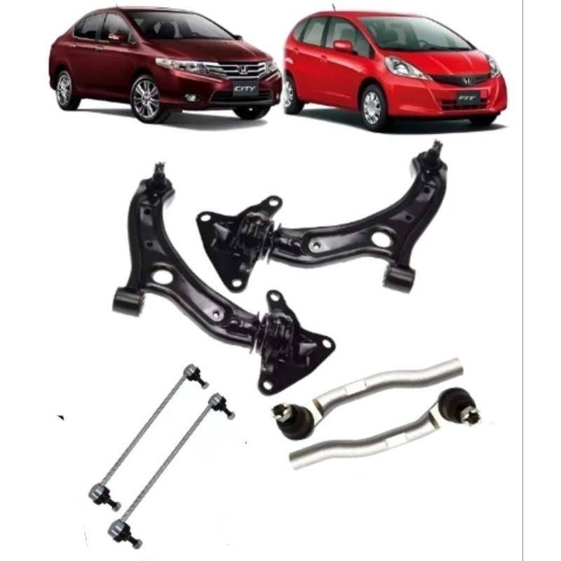 Kit 2 Bandeja Balança 2 Ponteira de Direção 2 Bieleta New Fit 2009 a 2013