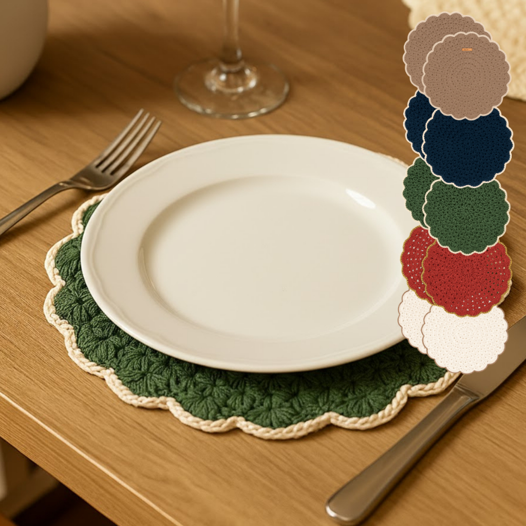 Par de Sousplat de Crochê Artesanal Azul-Marinho Feito à Mão - Elegante e Exclusivo