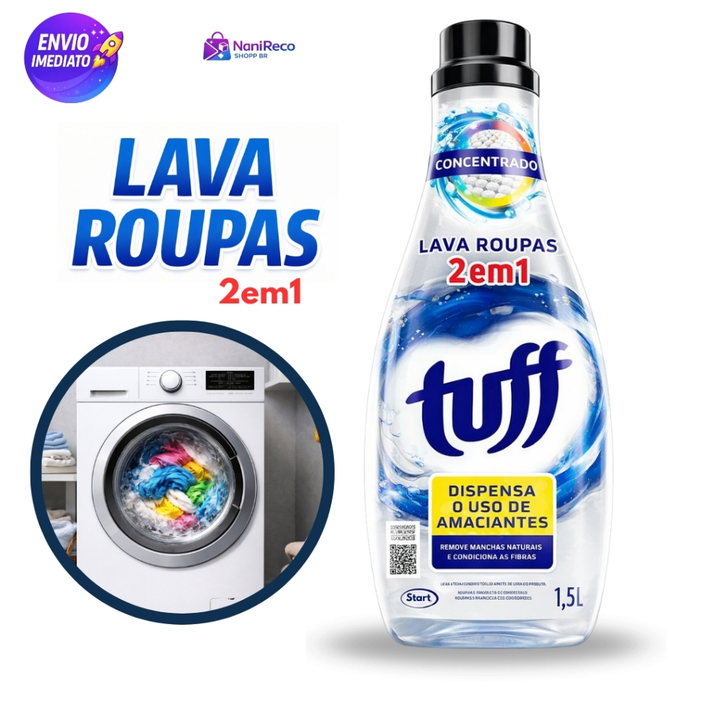 Lava Roupas Líquido 2 em 1 Tuff 1,5L  Dispensa Amaciante Ideal para Roupas Brancas e Coloridas